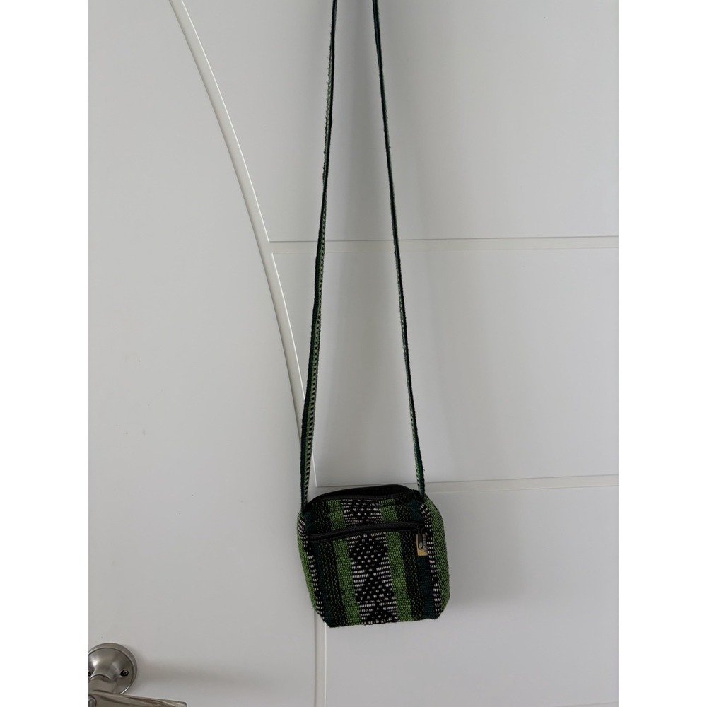 Pinzon Handwoven Boho Crossbody Shoulder Bag Green Black Striped Purse - Picture 2 of 12